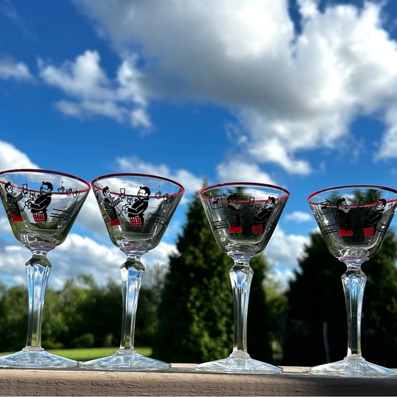 Vintage Libbey Pickwick Merrymaker Martini Glasses, Midcentury Equestrian Cockta - Picture 11 of 12